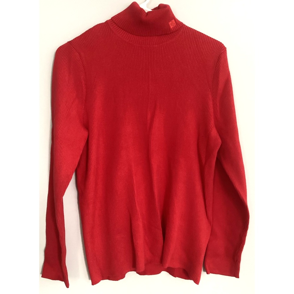 Lauren Ralph Lauren Sweater Womens XL Red Turtleneck 100% Cotton Ribbed Knit